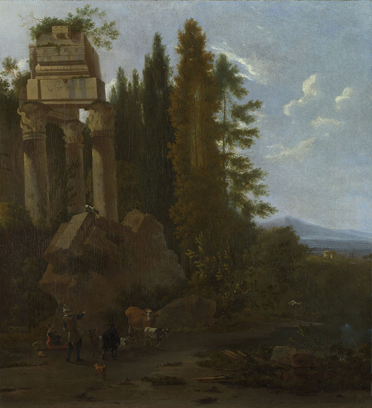 Painting of a landscape with a building, made in the seventeenth century